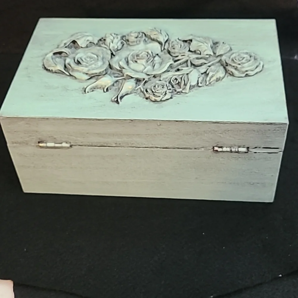 Handcrafted & Decorated Rose Covered WOODEN BOX.